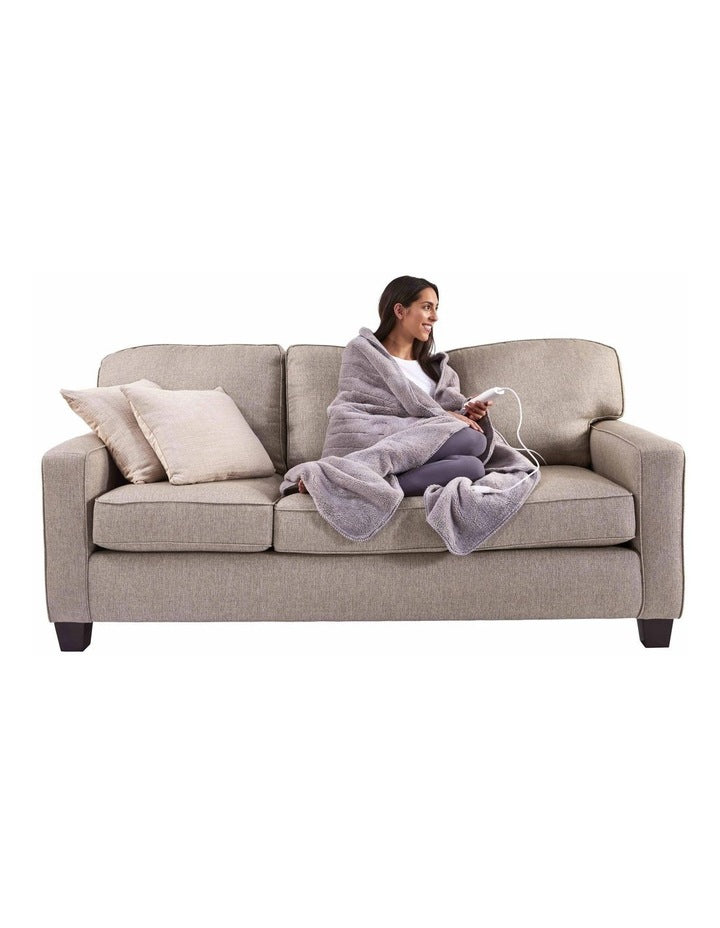 Feel Perfect Sherpa Fleece Heated Throw in Warm Grey