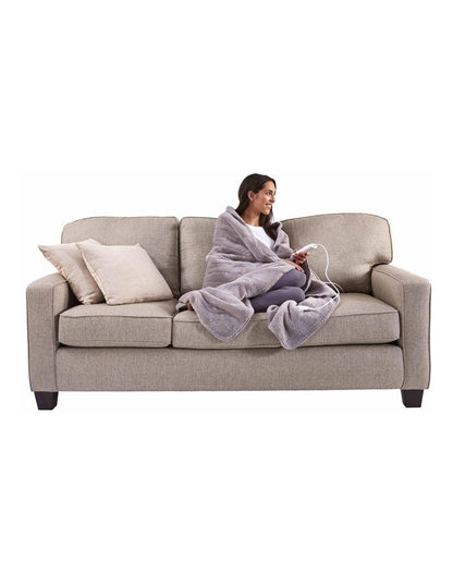 Feel Perfect Sherpa Fleece Heated Throw in Warm Grey