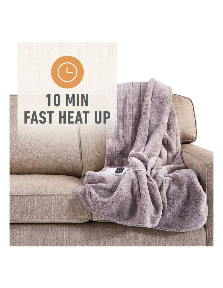 Feel Perfect Sherpa Fleece Heated Throw in Warm Grey