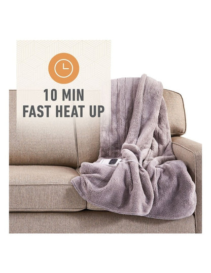 Feel Perfect Sherpa Fleece Heated Throw in Warm Grey