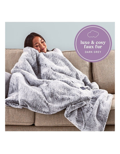 Feel Perfect Faux Fur Heated Throw in Grey