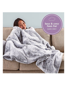 Feel Perfect Faux Fur Heated Throw in Grey