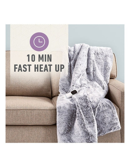 Feel Perfect Faux Fur Heated Throw in Grey