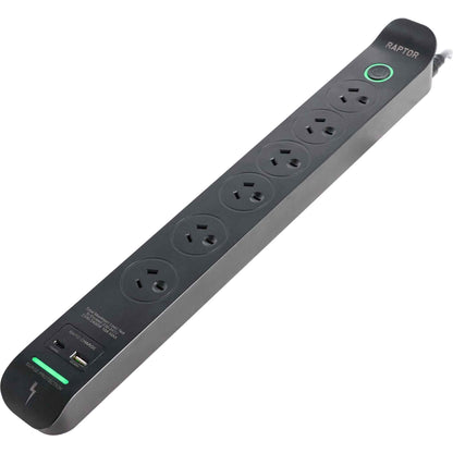Jackson Raptor 6 Outlet Slimline 45W PD Surge Protected Powerboard