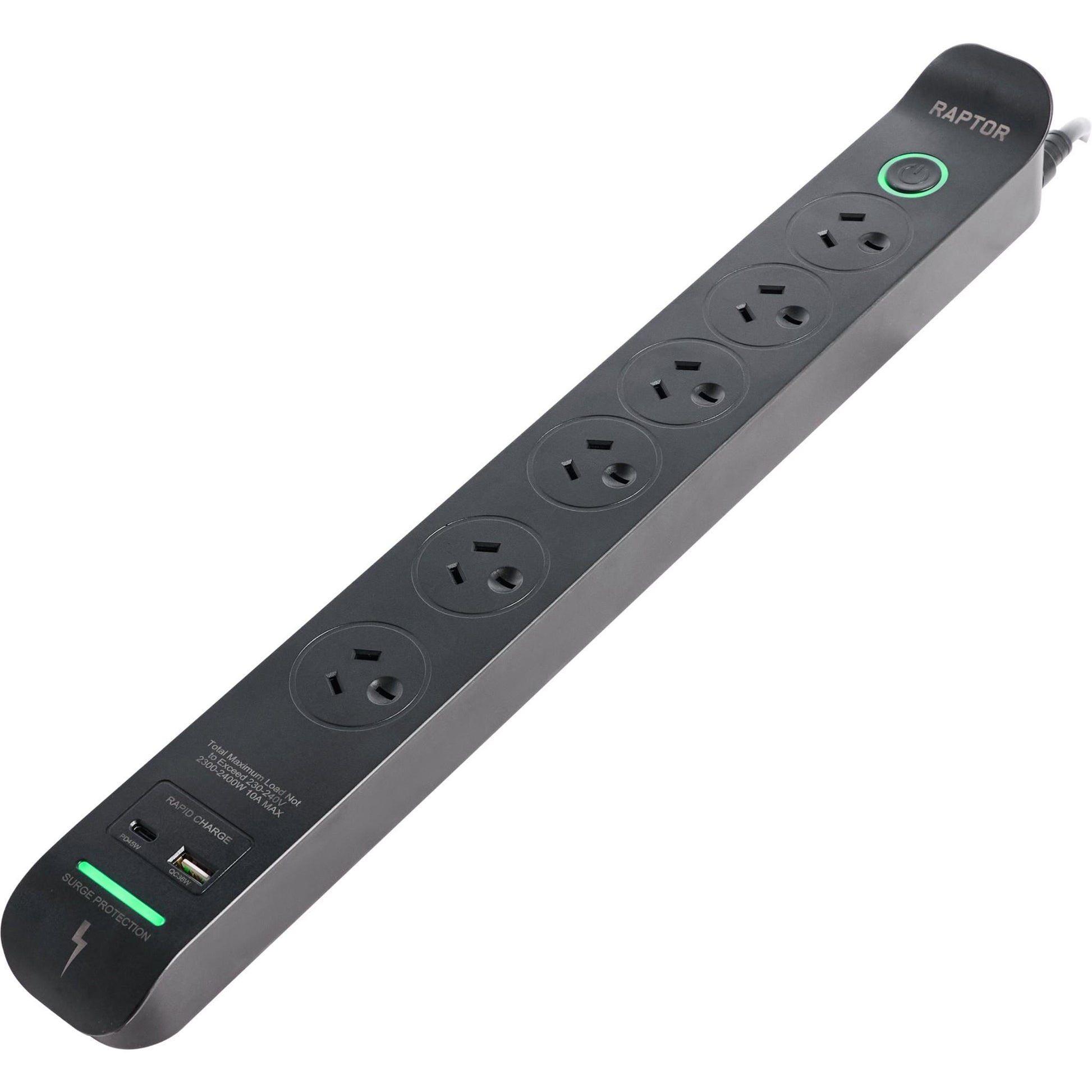 Jackson Raptor 6 Outlet Slimline 45W PD Surge Protected Powerboard