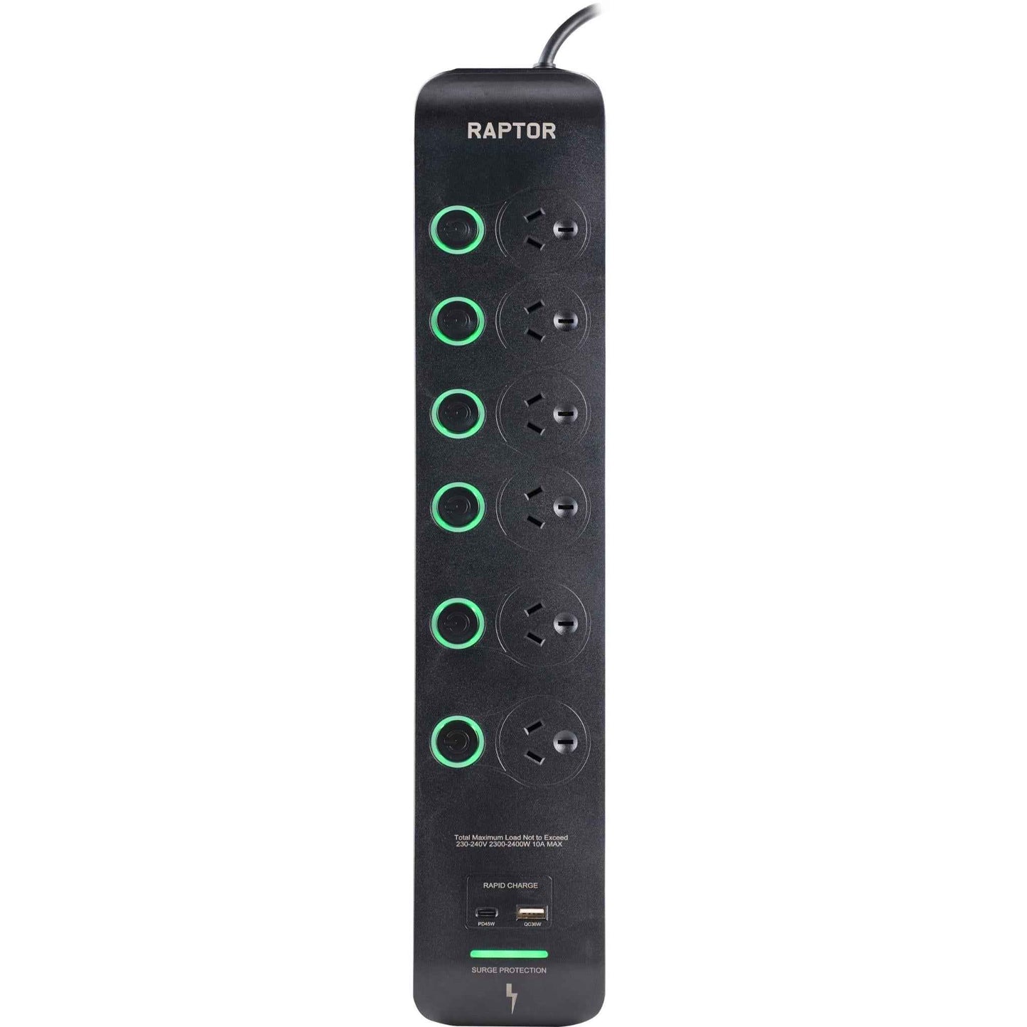 Jackson Raptor 6 Outlet Full Control 45W PD Surge Protected Powerboard