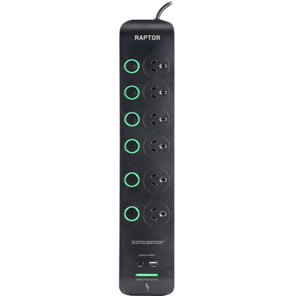 Jackson Raptor 6 Outlet Full Control 45W PD Surge Protected Powerboard