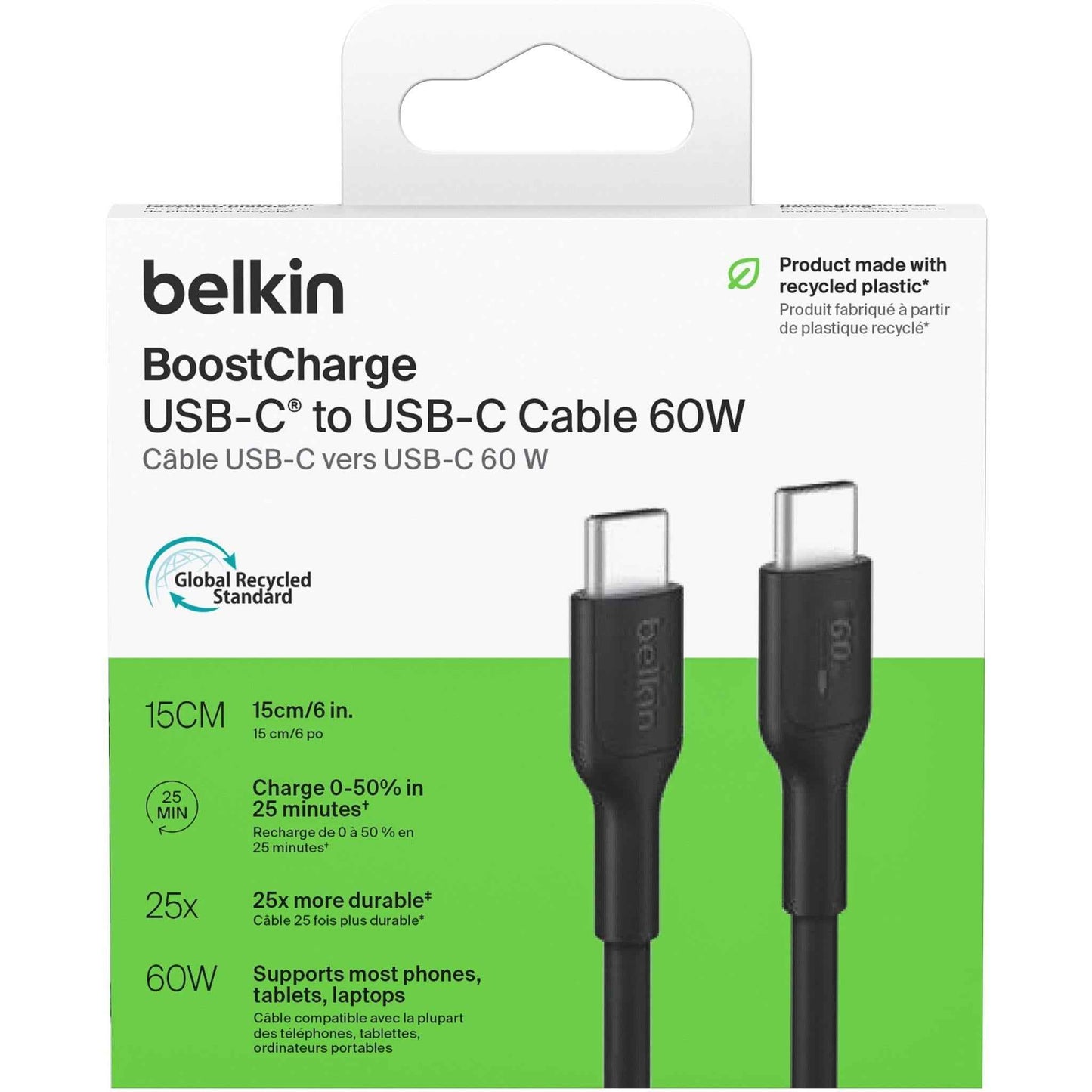 Belkin BoostCharge USB-C 60W 2.0 PCR Cable 15cm (Black)