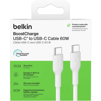 Belkin BoostCharge USB-C 60W 2.0 PCR Cable 15cm (White)