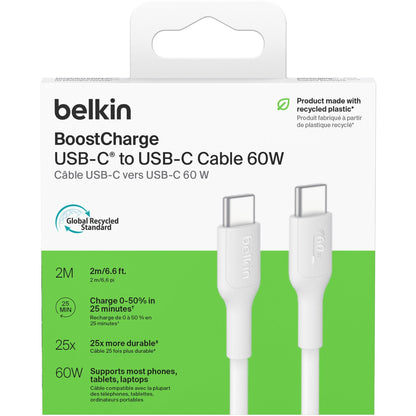 Belkin BoostCharge USB-C TO USB-C 60W 2.0 PCR Cable 2m (White)