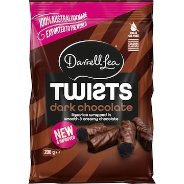 Darrell Lea Twists Dark Chocolate Liquorice 200g