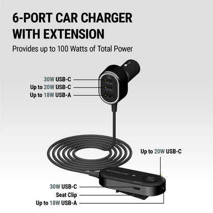 Scosche 100W Multi Travel 6 Port Car Charger