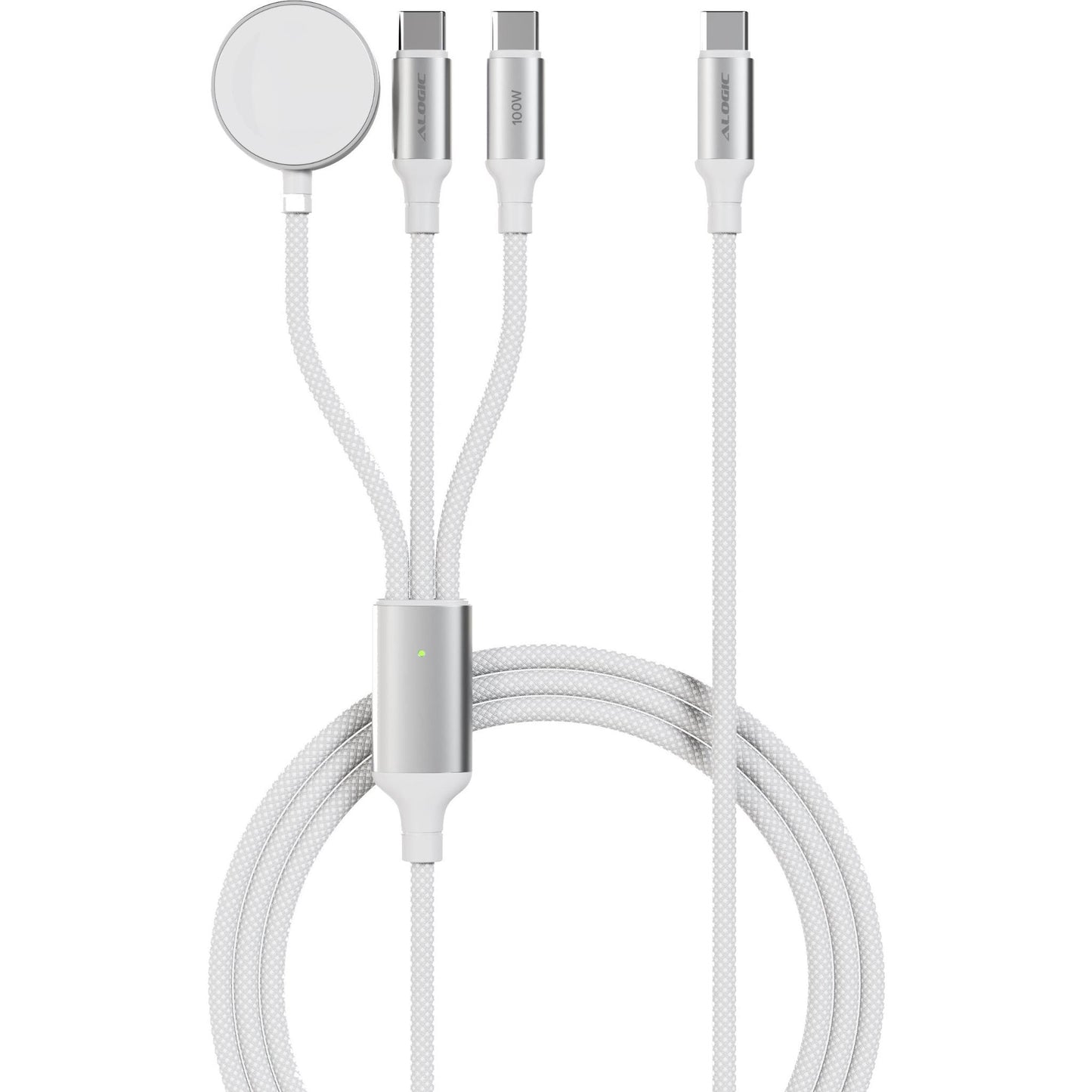 ALOGIC Trinity 3-in-1 Dual USB-C and Apple Watch 100W Charge Cable 2m (White)
