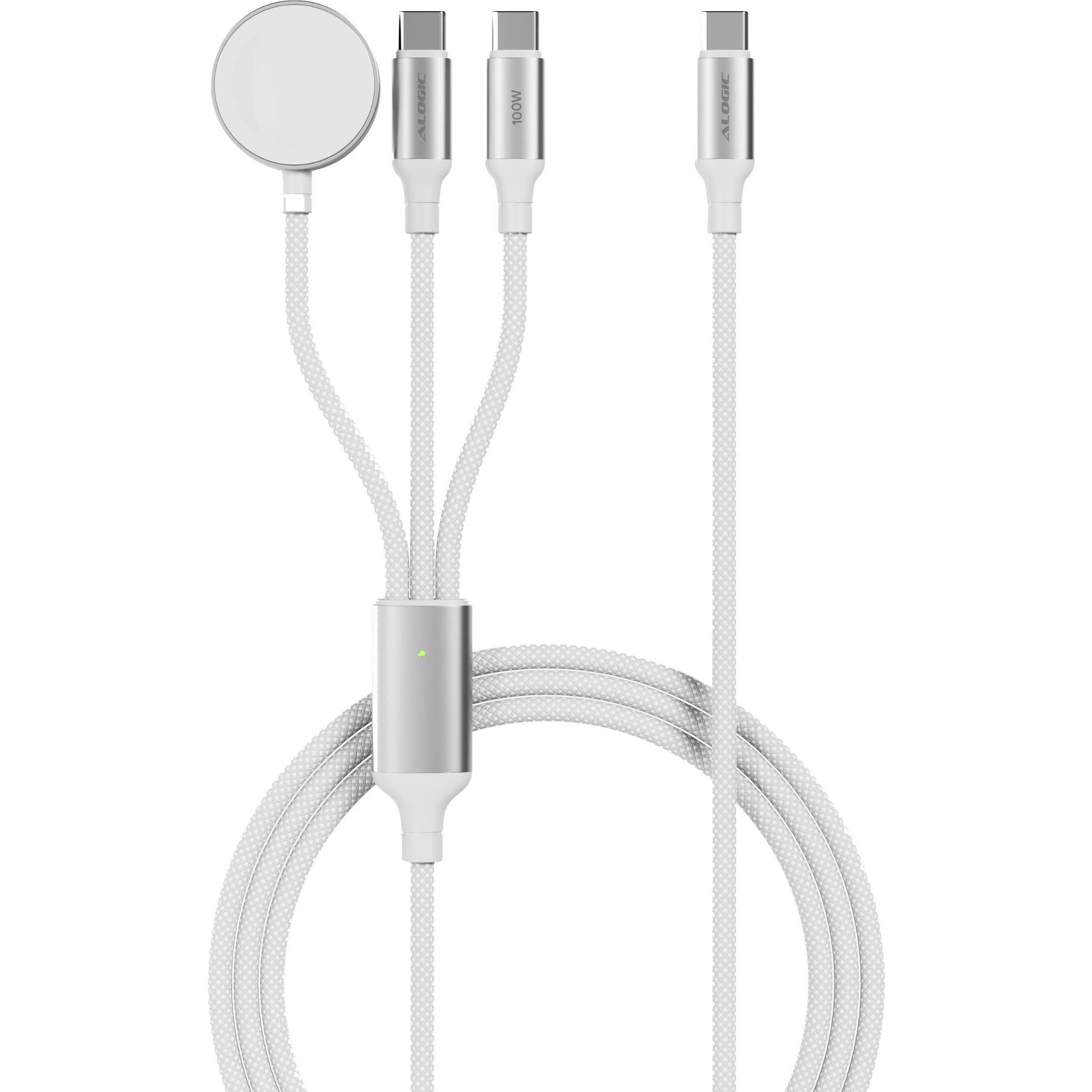 ALOGIC Trinity 3-in-1 Dual USB-C and Apple Watch 100W Charge Cable 2m (White)