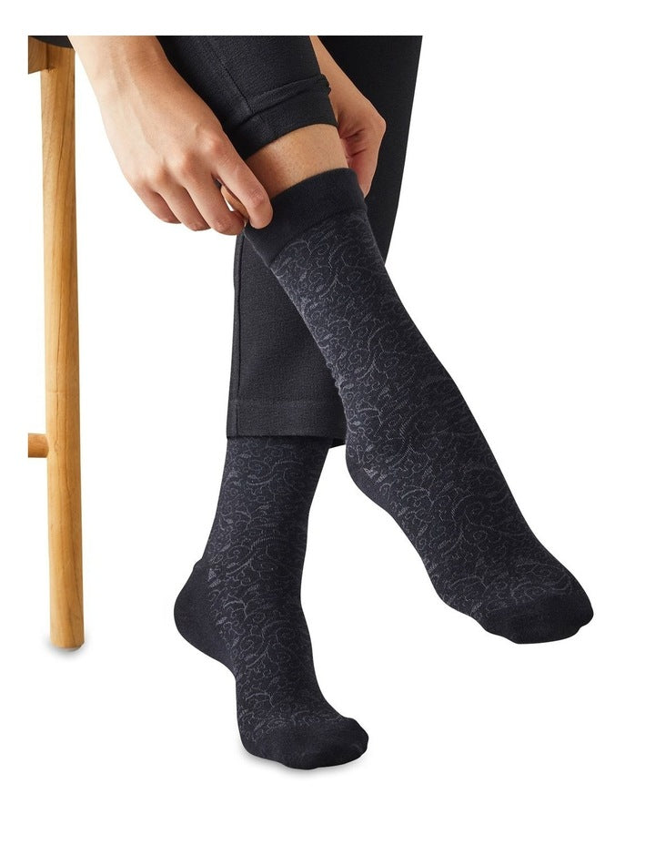 Cotton Circulation Crew Socks 2 Pack in Black