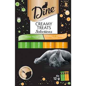 Dine Creamy Treats Collection Cat Food Chicken & Whitefish 12g x 4 pack