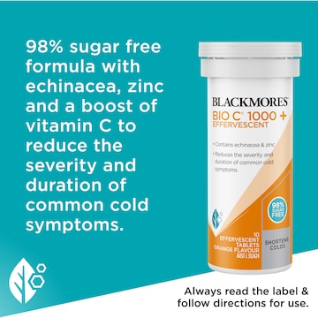 Blackmores Bio C 1000mg Echinacea + Zinc Effervescent Tablets 10 pack