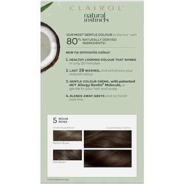 Clairol Natural Instincts Hair Colour 5 Medium Brown Semi Permanent each