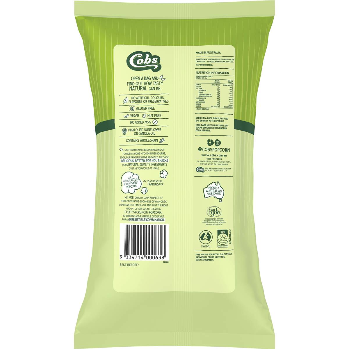 Cobs Popcorn Lightly Salted Slightly Sweet Gluten Free 5 Pack