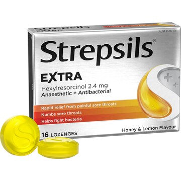 Strepsils Extra Honey And Lemon Sore Throat Fast Numb Lozenges 16 pack