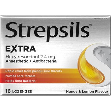 Strepsils Extra Honey And Lemon Sore Throat Fast Numb Lozenges 16 pack