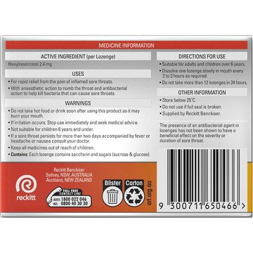 Strepsils Extra Honey And Lemon Sore Throat Fast Numb Lozenges 16 pack