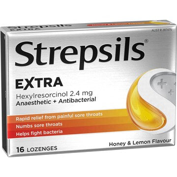 Strepsils Extra Honey And Lemon Sore Throat Fast Numb Lozenges 16 pack