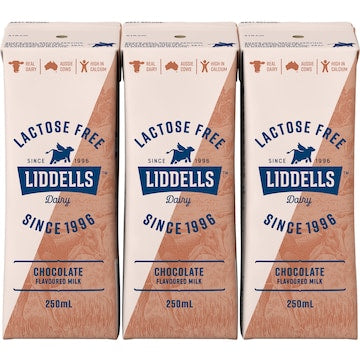 Liddells Lactose Free Chocolate Long Life Milk Poppers 250mL x 3 pack