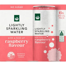 Woolworths Lightly Sparkling Water Cans Raspberry 250mL x 6 pack