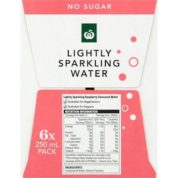 Woolworths Lightly Sparkling Water Cans Raspberry 250mL x 6 pack