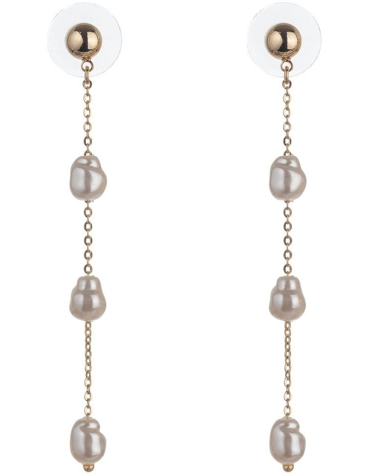 Chain Drop Earring in Pearl Gold