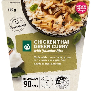 Woolworths Thai Green Chicken Curry With Jasmine Rice 350g