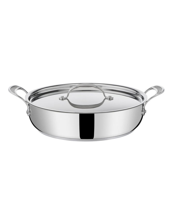 Cooks Classic Non-Stick Induction Stainless Steel Shallowpan + lid 30cm in Silver