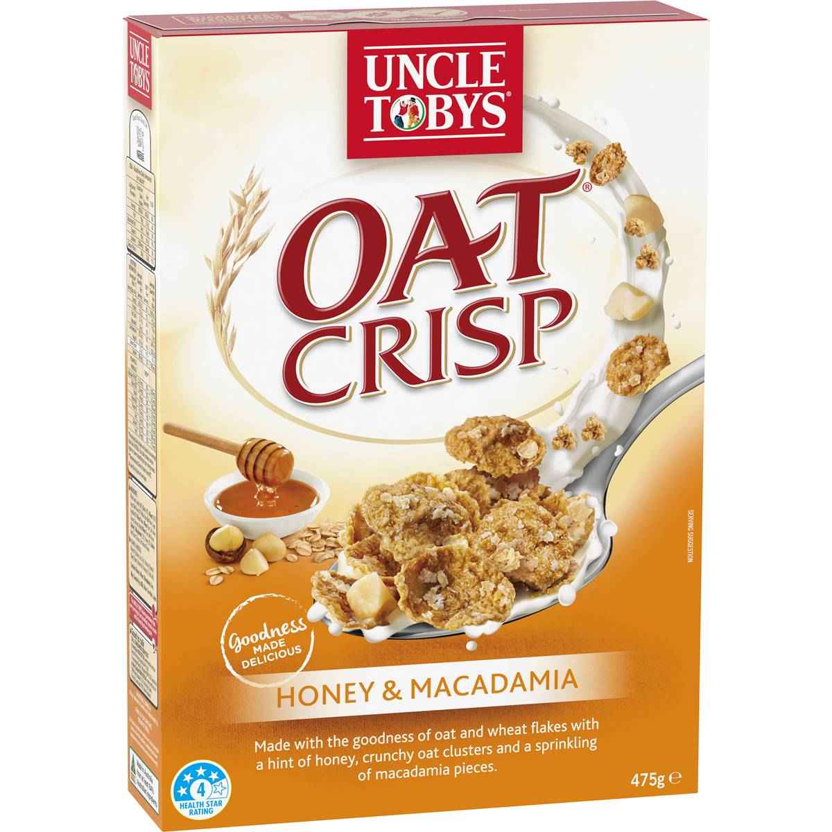 Uncle Tobys Oat Crisp Honey & Macadamia Breakfast Cereal 475g