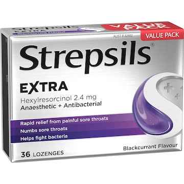 Strepsils Extra Blackcurrant Fast Numbing Pain Relief Lozenges 36 pack
