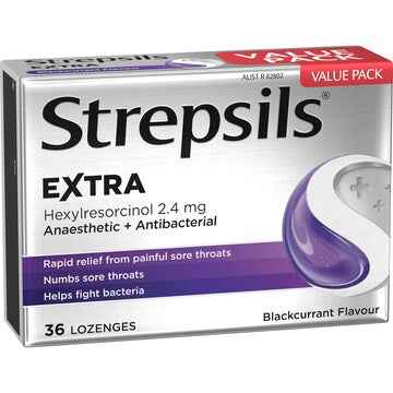 Strepsils Extra Blackcurrant Fast Numbing Pain Relief Lozenges 36 pack