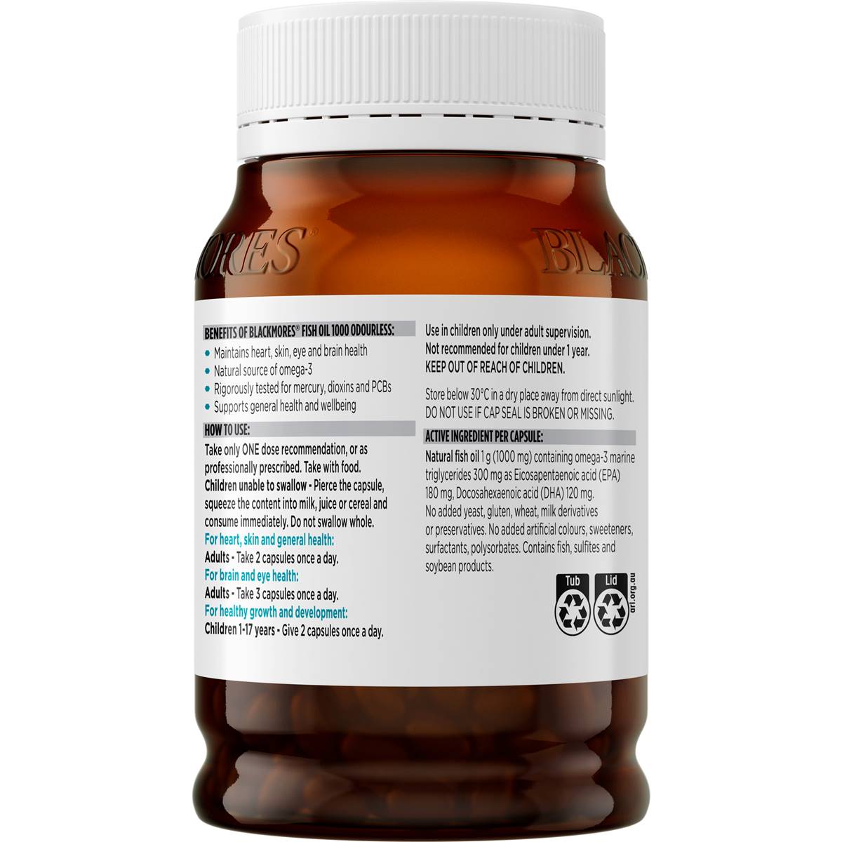 Blackmores Odourless Fish Oil 1000mg Omega-3 Capsules 200 Pack