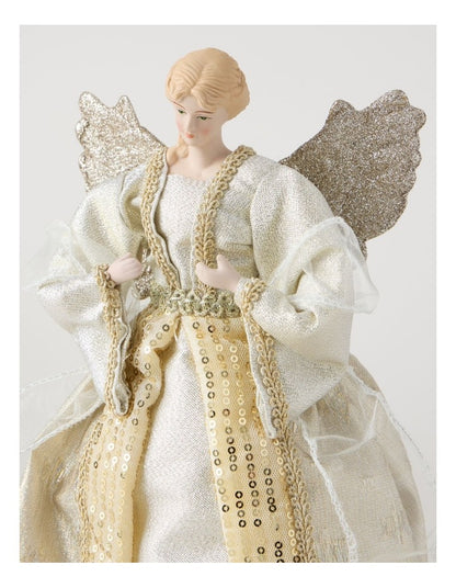 Luxe Christmas Evangeline Fabric Angel Tree TopperWhite/Gold: 32cm