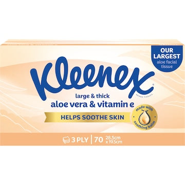 Kleenex Aloe Vera & Vitamin E 3 Ply Large & Thick Facial Tissues 70 pack