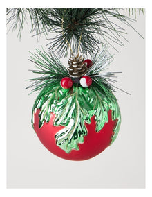 Heirloom Christmas Glass Mistletoe with Pinecone Foliage BaubleRed: 12cm