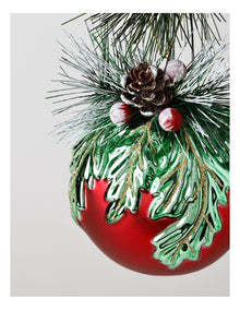 Heirloom Christmas Glass Mistletoe with Pinecone Foliage BaubleRed: 12cm