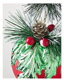 Heirloom Christmas Glass Mistletoe with Pinecone Foliage BaubleRed: 12cm