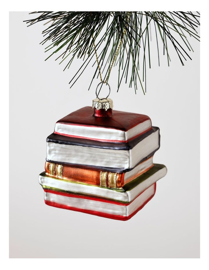 Heirloom Christmas Glass Stacked Books OrnamentRed/Blue: 6 cm