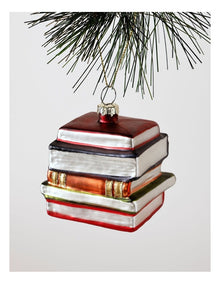 Heirloom Christmas Glass Stacked Books OrnamentRed/Blue: 6 cm
