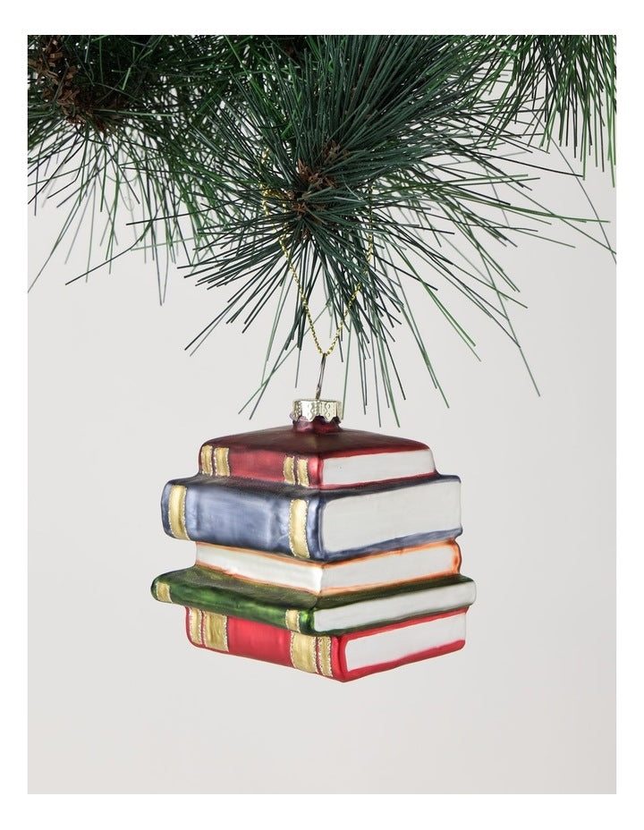 Heirloom Christmas Glass Stacked Books OrnamentRed/Blue: 6 cm