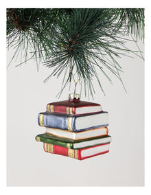 Heirloom Christmas Glass Stacked Books OrnamentRed/Blue: 6 cm