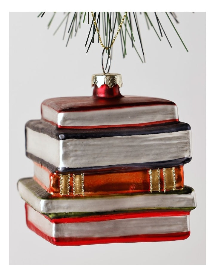 Heirloom Christmas Glass Stacked Books OrnamentRed/Blue: 6 cm