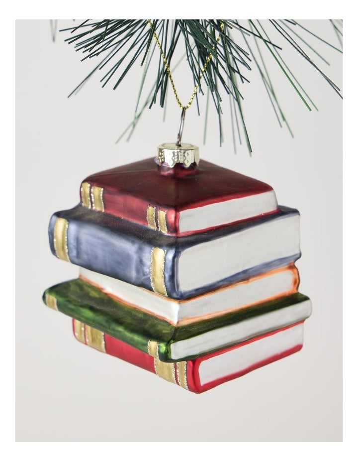 Heirloom Christmas Glass Stacked Books OrnamentRed/Blue: 6 cm
