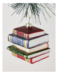 Heirloom Christmas Glass Stacked Books OrnamentRed/Blue: 6 cm