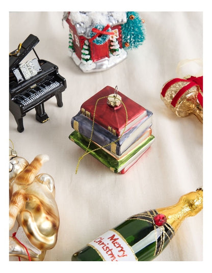 Heirloom Christmas Glass Stacked Books OrnamentRed/Blue: 6 cm